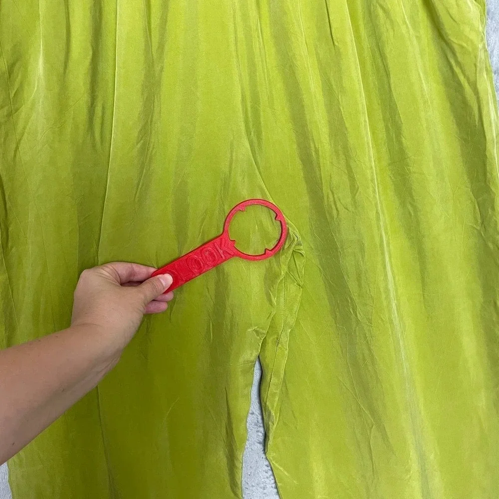 Vintage Y2K Lime Green Wide Leg Pull On Pants Lagenlook Large Loungewear Resort - Picture 3 of 9